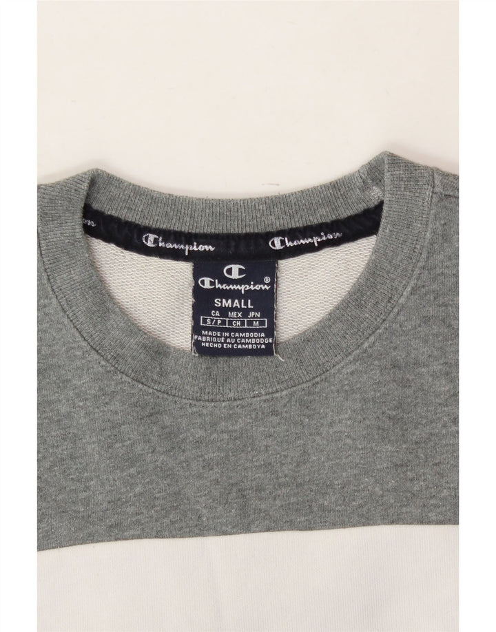 CHAMPION Mens Graphic Sweatshirt Jumper Small Grey Colourblock Cotton Vintage Champion and Second-Hand Champion from Messina Hembry 
