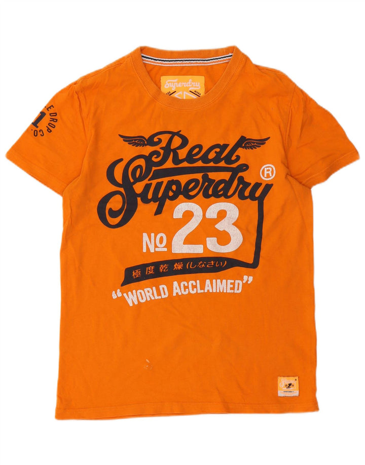 Мужская футболка с рисунком Superdry, хлопковый топ среднего оранжевого цвета