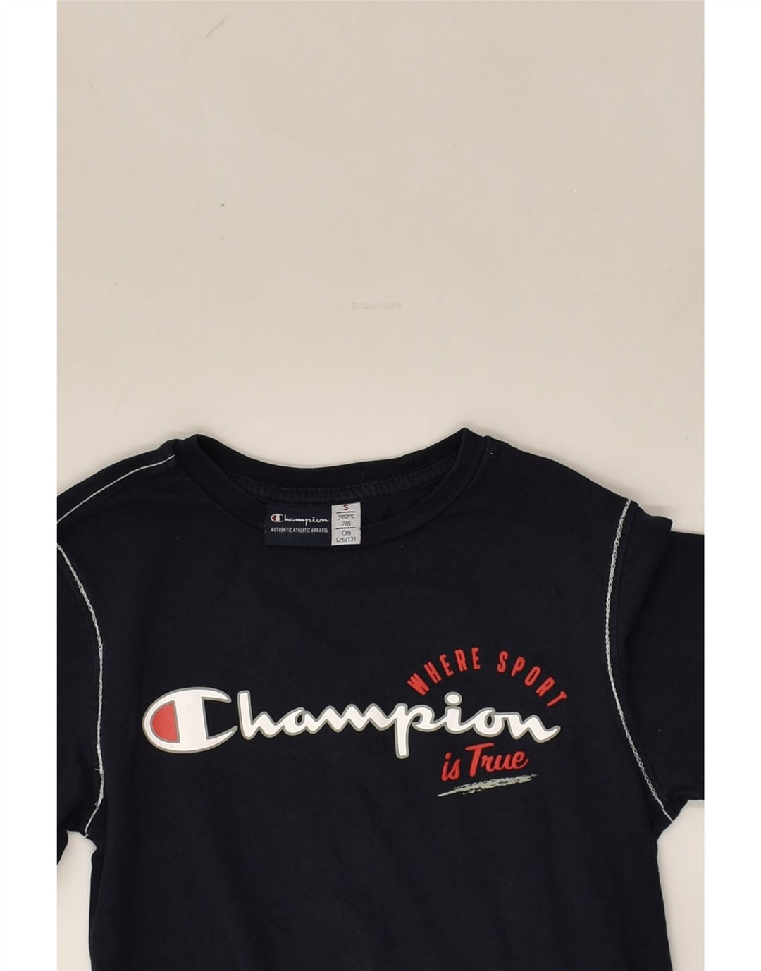 CHAMPION Boys Graphic Top Long Sleeve 7-8 Years Small  Black Cotton | Vintage Champion | Thrift | Second-Hand Champion | Used Clothing | Messina Hembry 