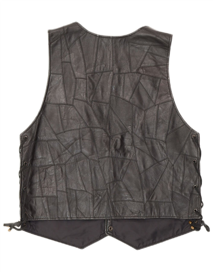 Винтажный женский кожаный жилет 2XL, черный лоскутный байкерский вариант