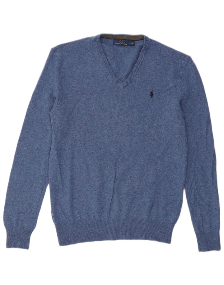 Мужской джемпер с v-образным вырезом Polo Ralph Lauren, средний синий шерстяной свитер