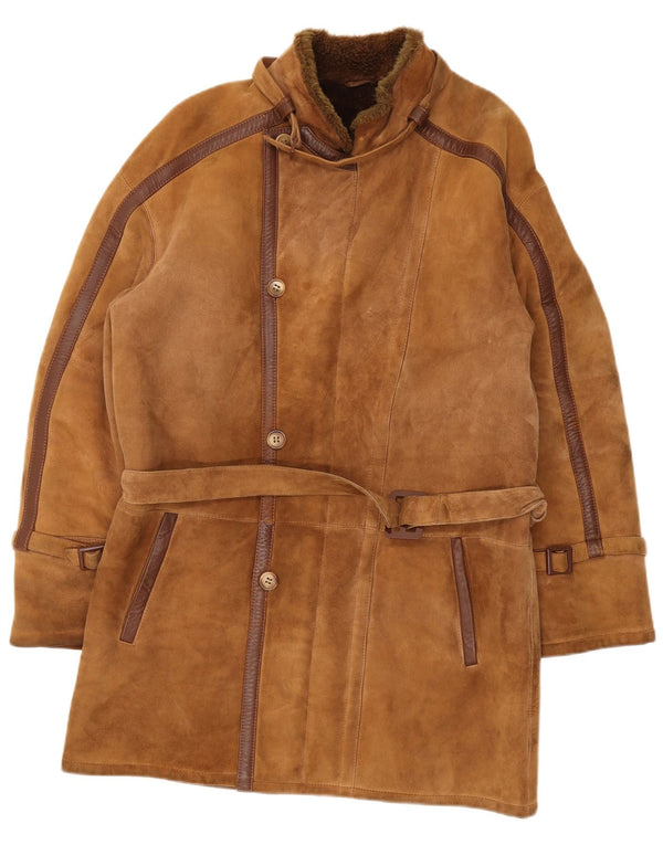 Vintage Mens Shearling Overcoat UK 36 Small Brown
