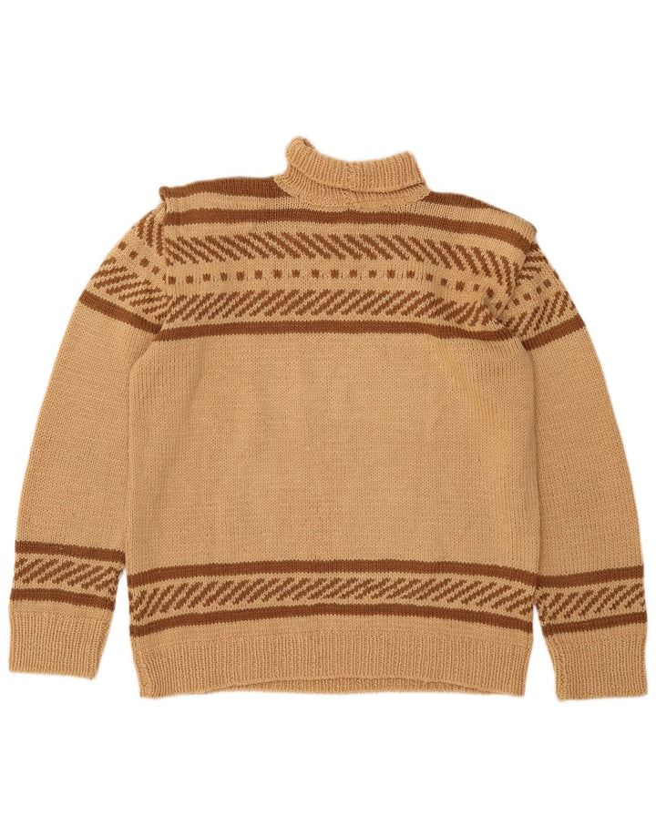 ВИНТАЖНЫЙ женский джемпер с высоким воротником, Великобритания, 16, большой, бежевый в полоску