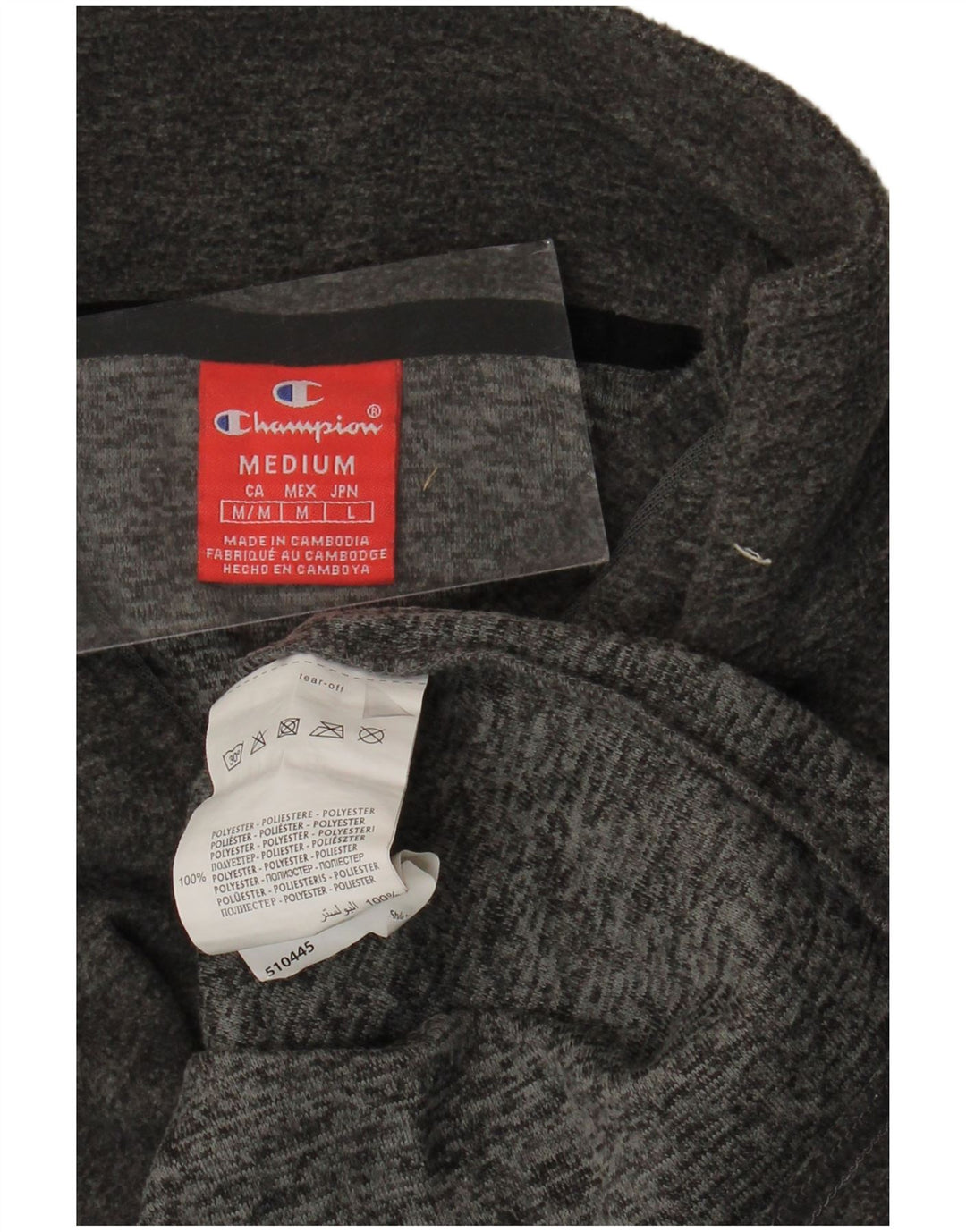 Мужской флисовый джемпер CHAMPION среднего серого цвета с крапинками из полиэстера с воротником на молнии