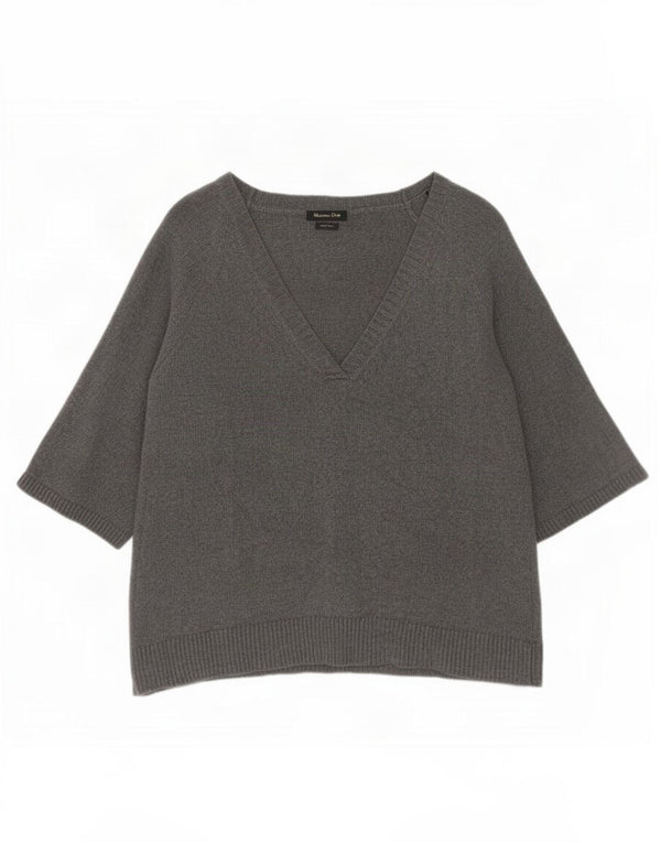Женский джемпер с рукавом 3/4 и v-образным вырезом Massimo Dutti UK 14, средний серый