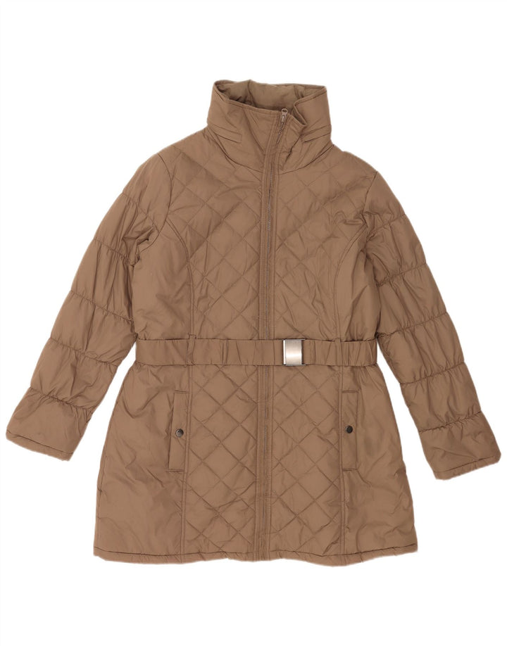 Женское стеганое пальто с капюшоном Marks & Spencer UK 16, большой коричневый, полиамид