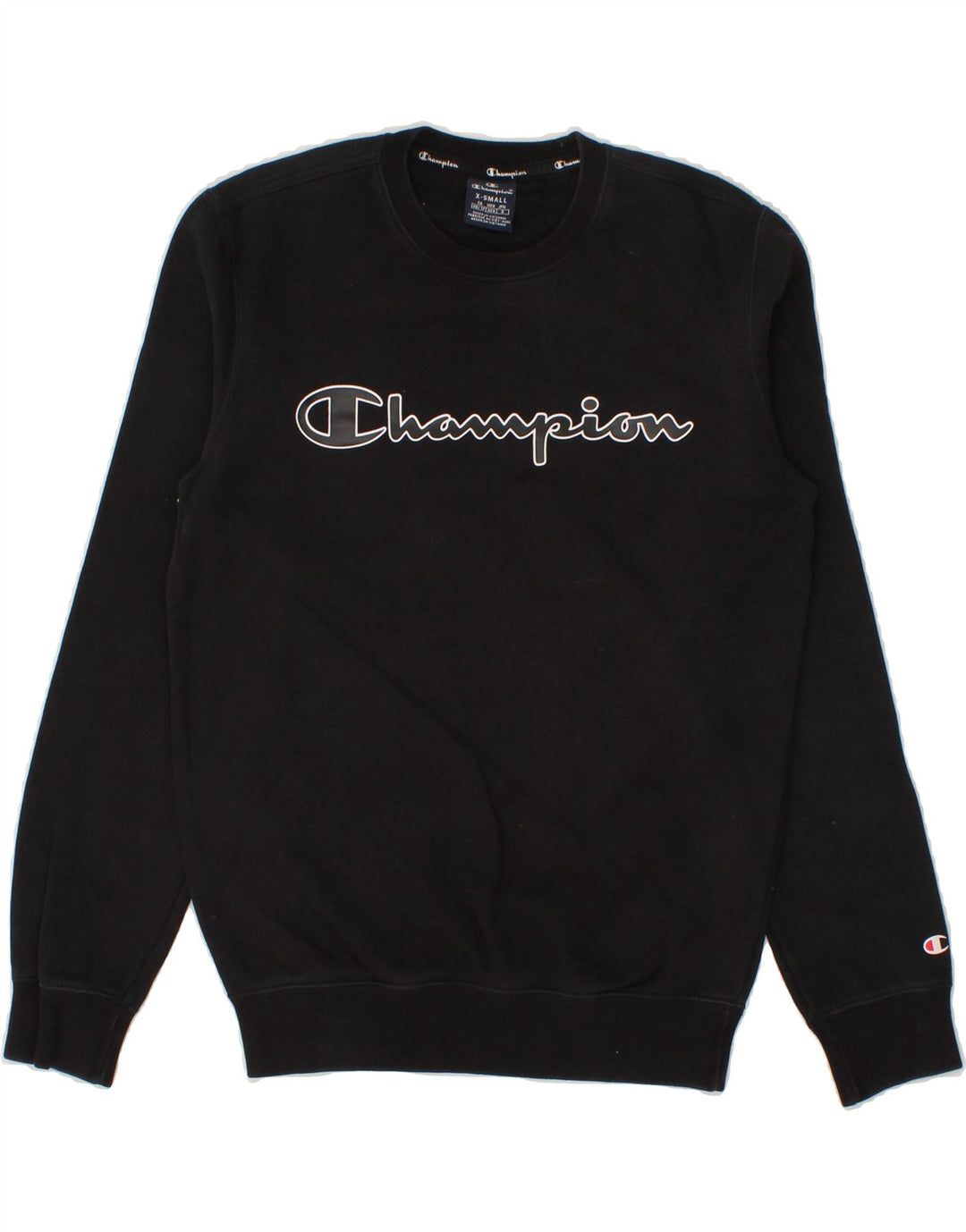 CHAMPION Mens Graphic Sweatshirt Jumper XS Black Cotton Vintage Champion and Second-Hand Champion from Messina Hembry 