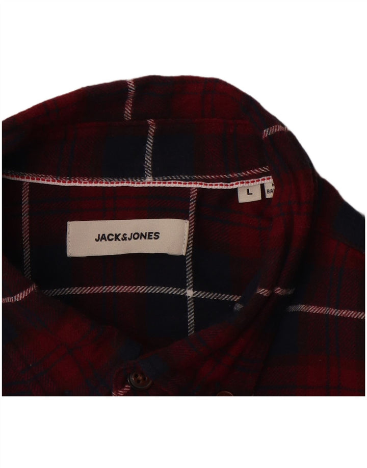 Мужская фланелевая рубашка JACK & JONES, большая бордовая клетка, хлопок