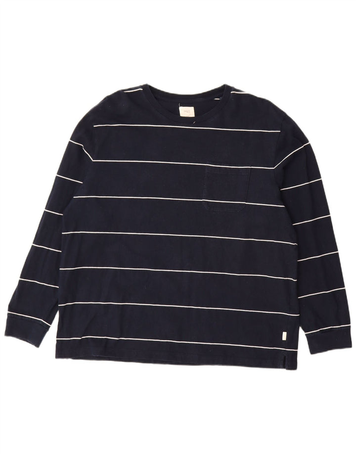 Мужской топ MARKS & SPENCER с длинным рукавом 2XL, темно-синий в полоску, хлопок