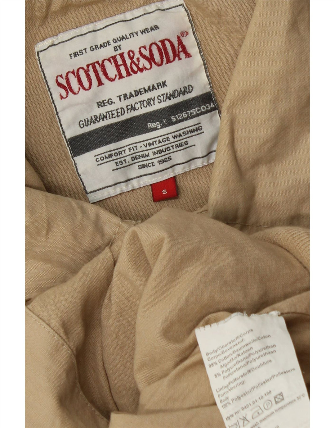 Мужской бомбер SCOTCH & SODA с графическим рисунком UK 36, маленький, бежевый, хлопок