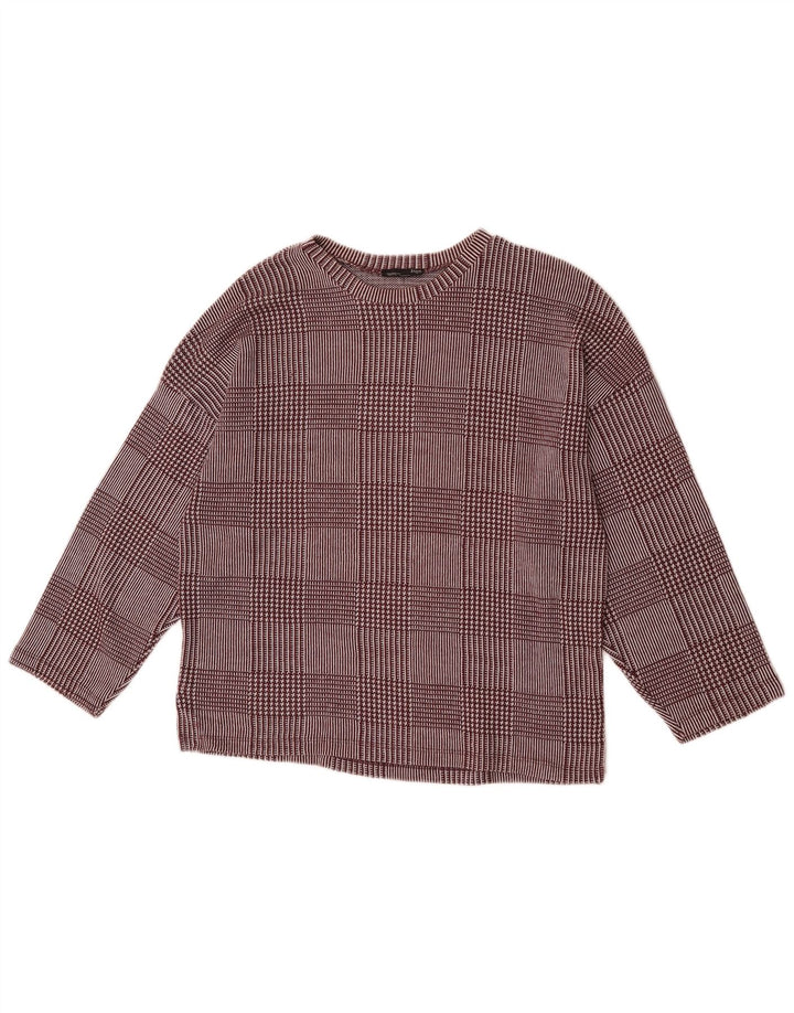 Женский топ Zara с рукавом 3/4 UK 14, средний бордовый цвет в клетку