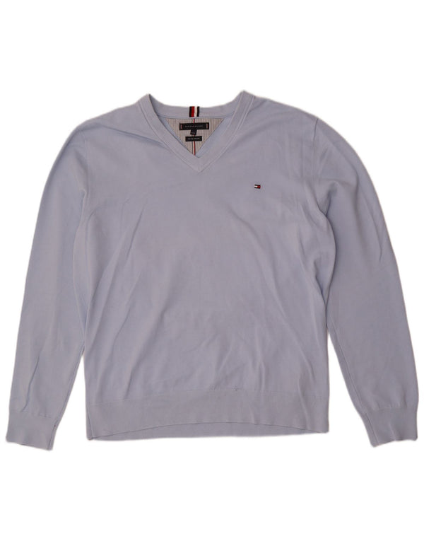 Женский джемпер с v-образным вырезом Tommy Hilfiger UK 22 3XL, синий хлопок