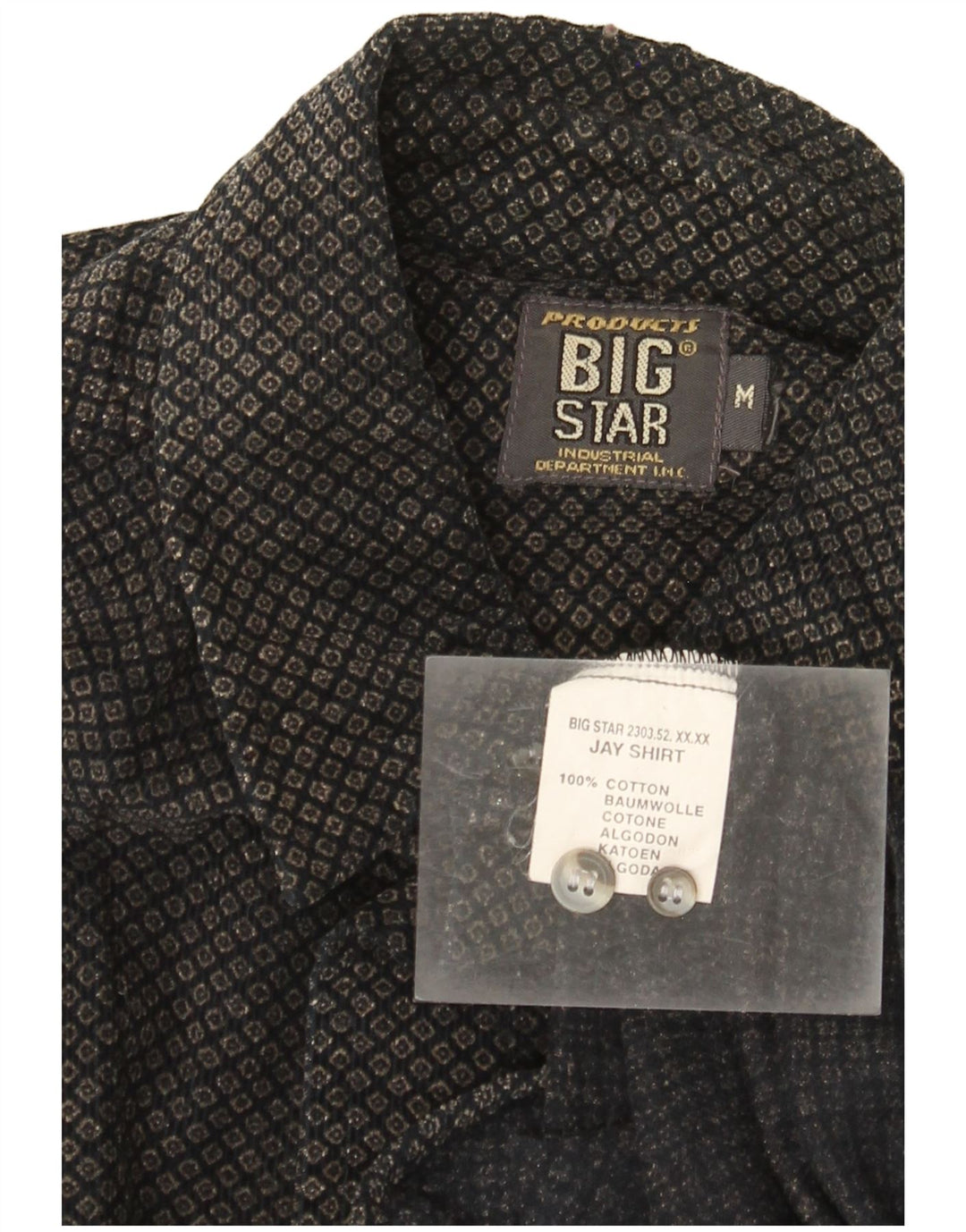 Мужская рубашка Big Star, хлопок среднего черного цвета с геометрическим рисунком