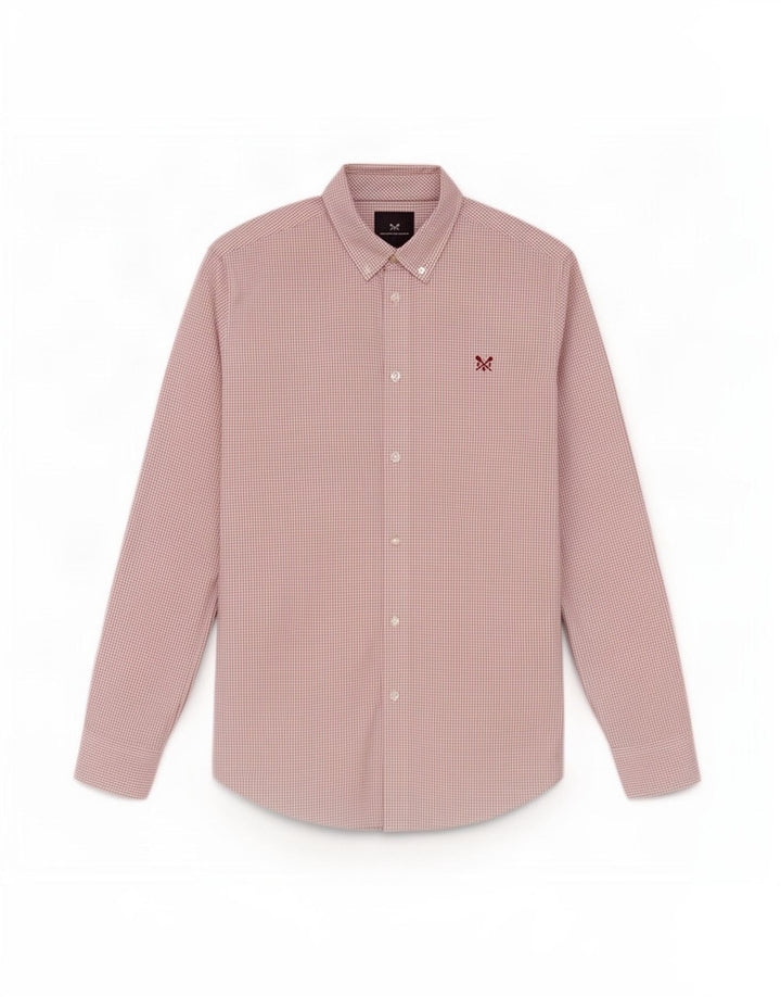 Crew Clothing Мужская приталенная рубашка из хлопка среднего красного цвета в клетку