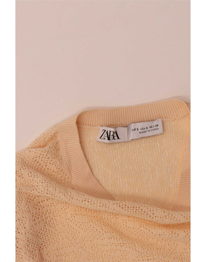 Женский топ Zara с длинным рукавом UK 8, маленький бежевый