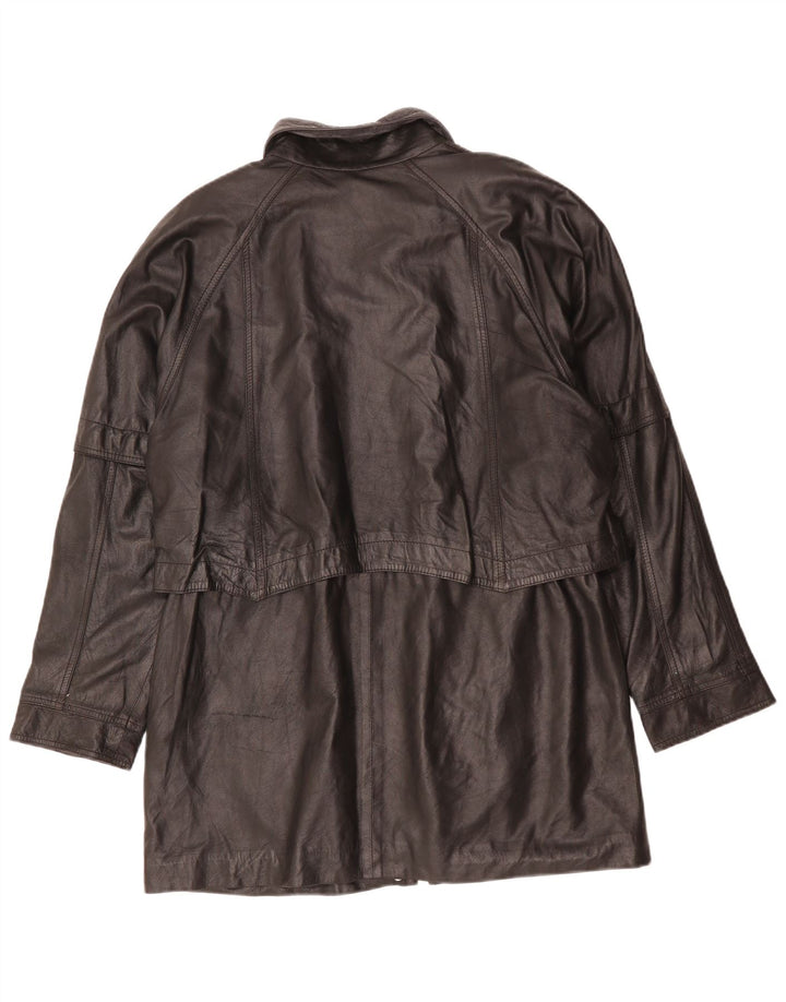 Винтажное женское кожаное пальто оверсайз UK 16, большое черное