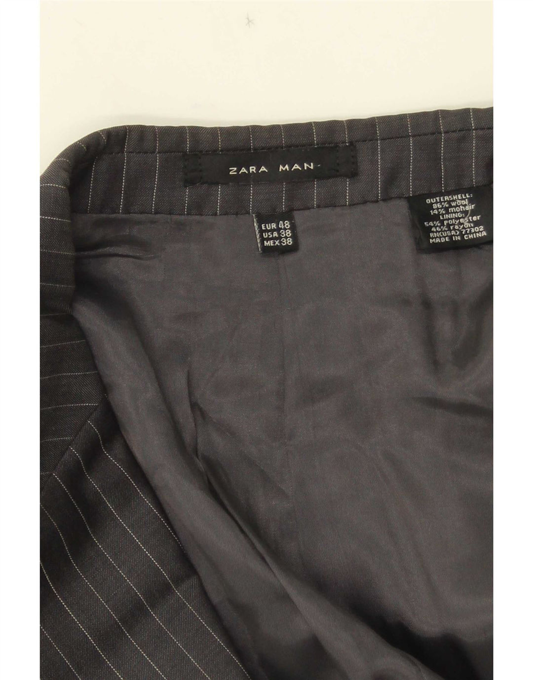 Мужской пиджак Zara на 2 пуговицах EU 48, средний серый, шерстяной в тонкую полоску