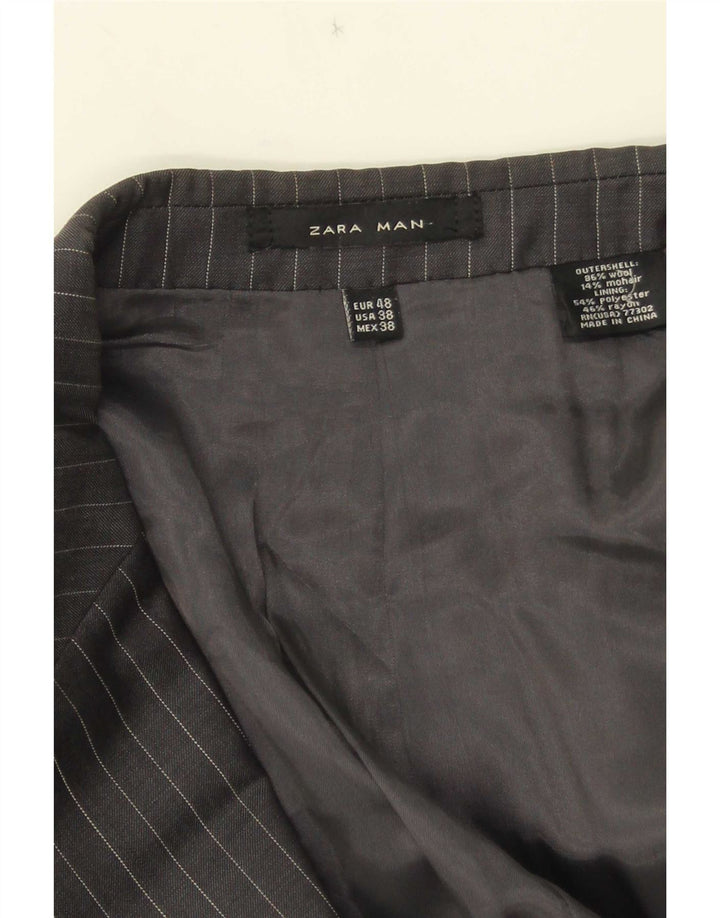Мужской пиджак Zara на 2 пуговицах EU 48, средний серый, шерстяной в тонкую полоску