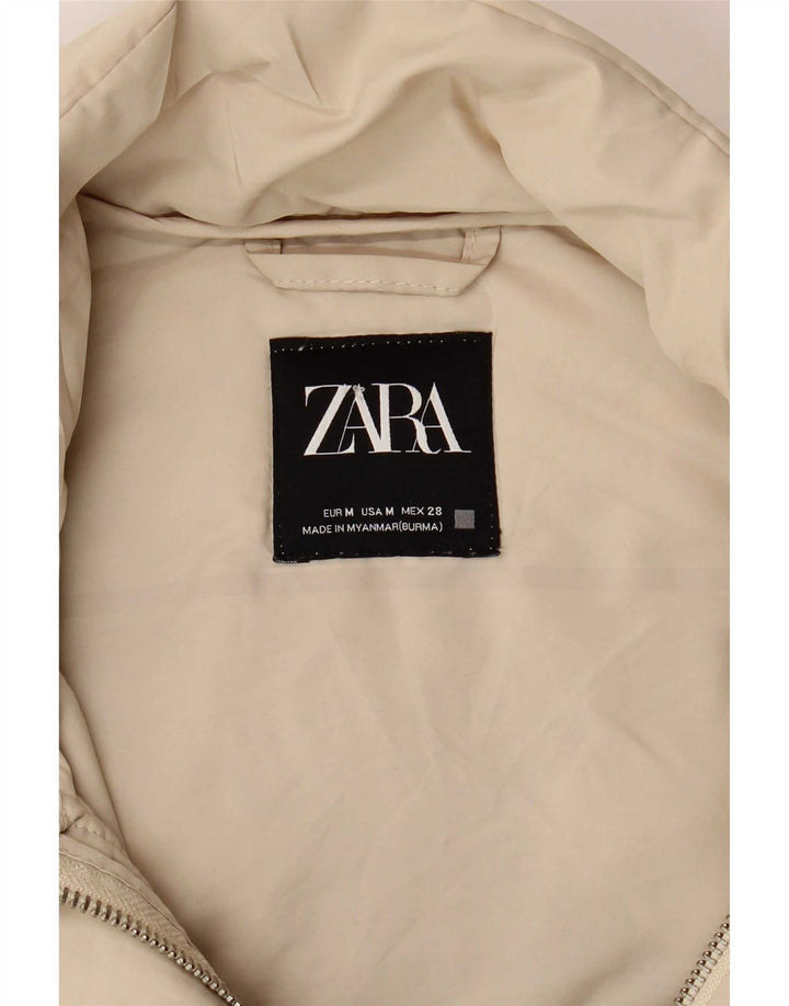 Женский длинный утепленный жилет с капюшоном Zara UK 14, средний бежевый полиэстер