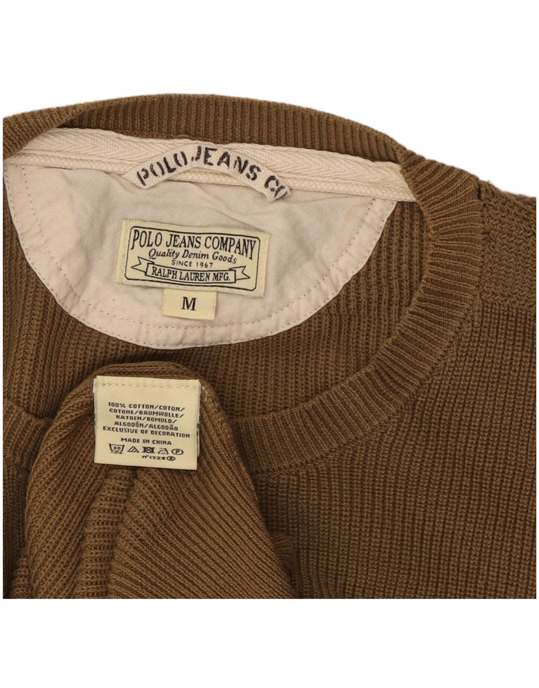Мужской джемпер с круглым вырезом RALPH LAUREN, хлопковый свитер среднего коричневого цвета