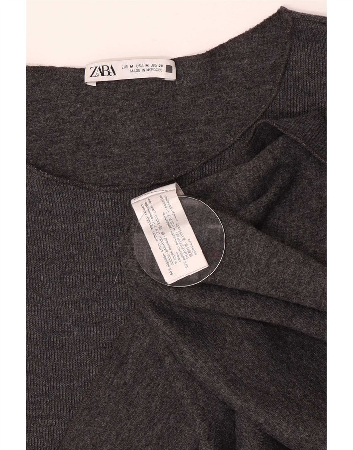Женская футболка Zara Top UK 12, хлопковый средний серый цвет