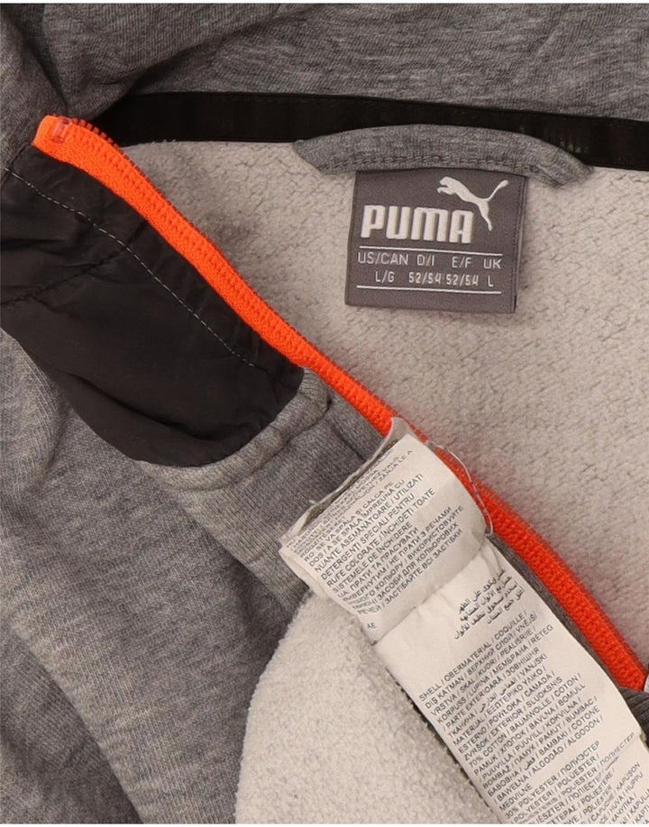 Мужской свитер с капюшоном на молнии Puma, большой серый хлопок с цветными блоками
