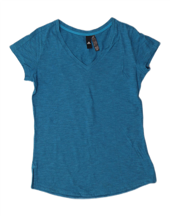 ADIDAS Womens Graphic T-Shirt Top UK 12/14 Medium Blue Vintage Adidas and Second-Hand Adidas from Messina Hembry 