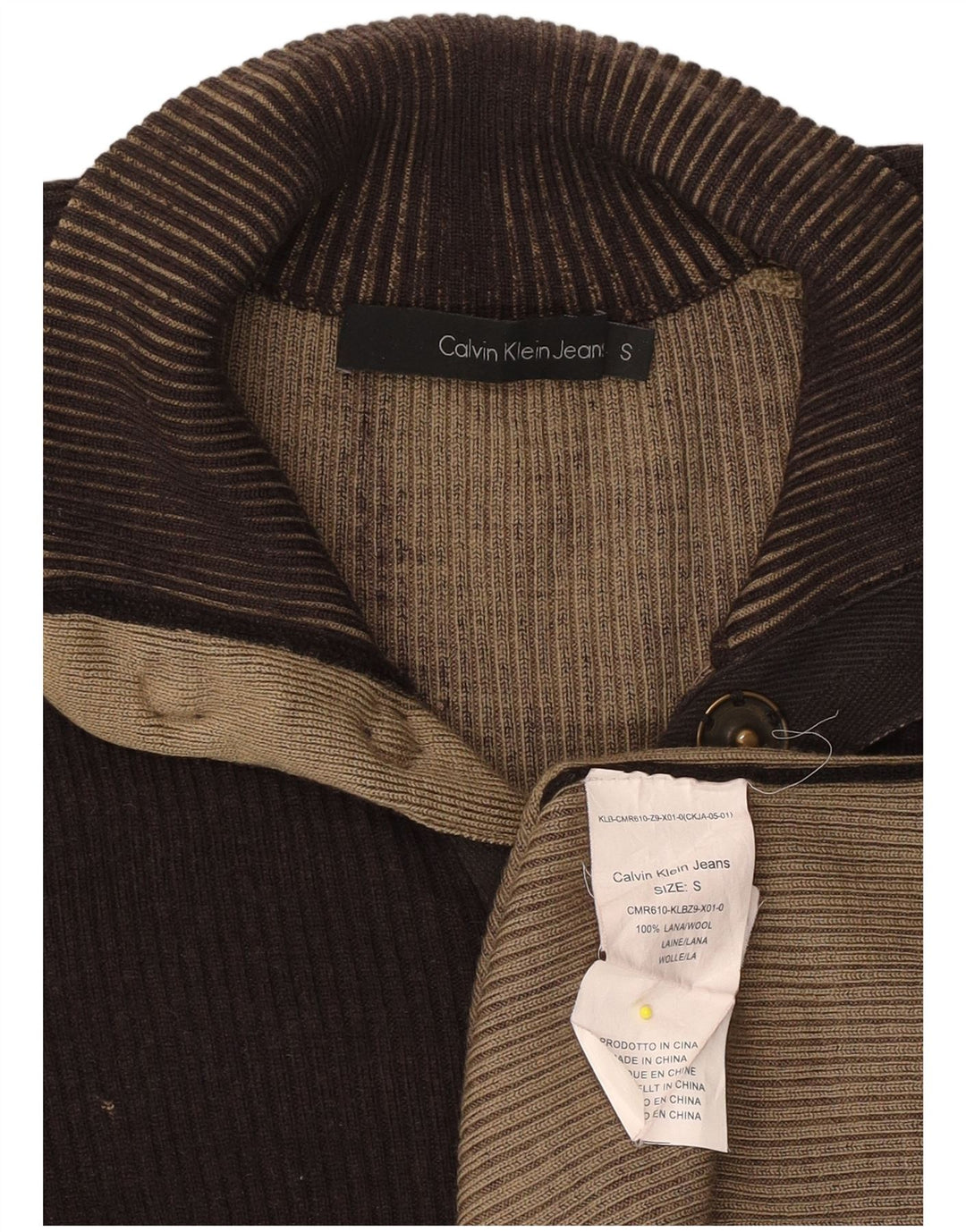 Женский джемпер с воротником на пуговицах CALVIN KLEIN JEANS UK 10, маленький коричневый цвет