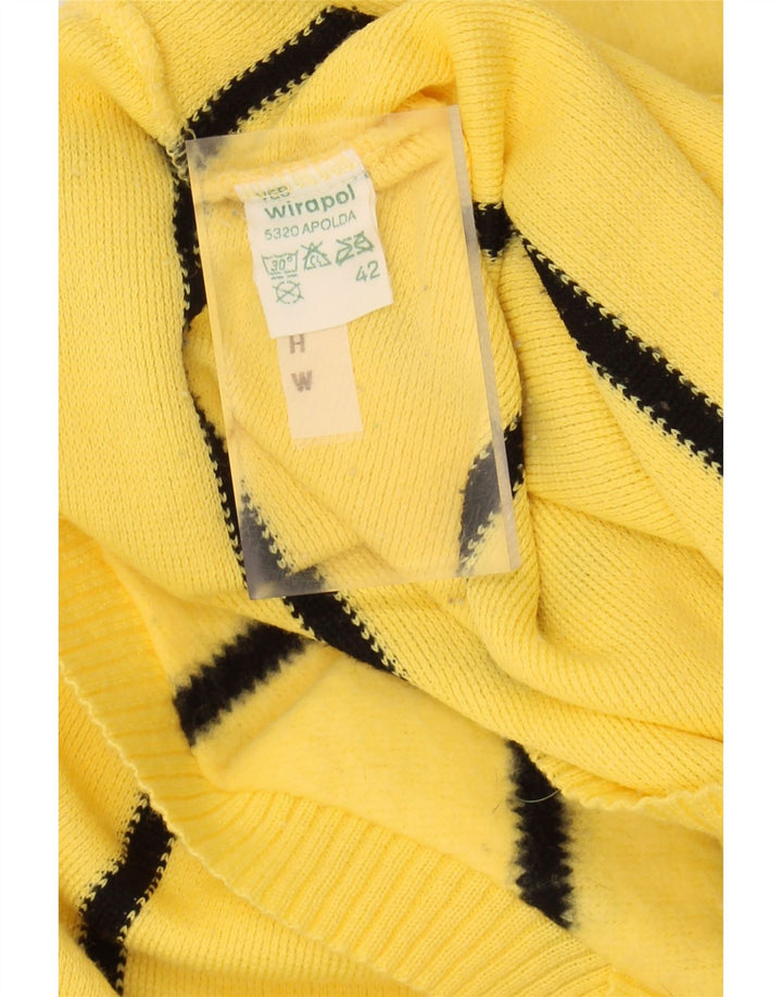 VINTAGE Womens Longline V-Neck Jumper Sweater IT 42 Medium Yellow Striped