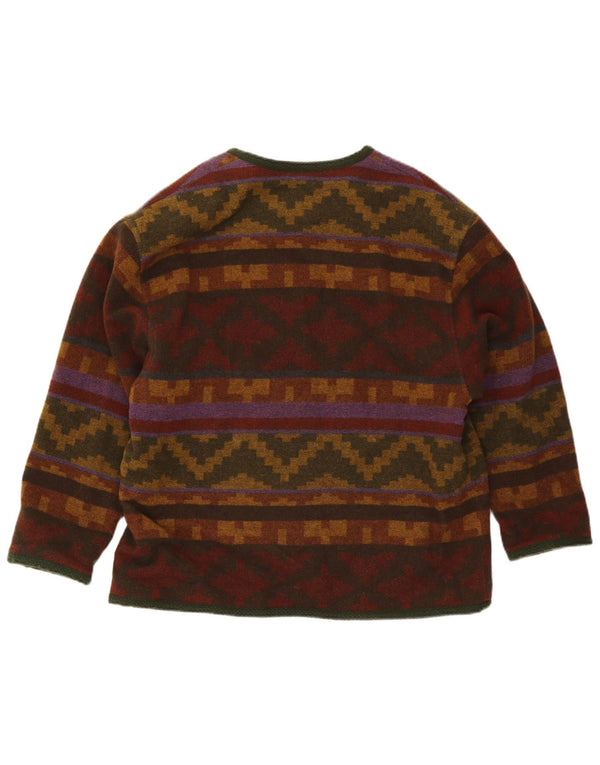 Винтажный женский кардиган-свитер UK 18 XL из разноцветной шерсти с геометрическим рисунком