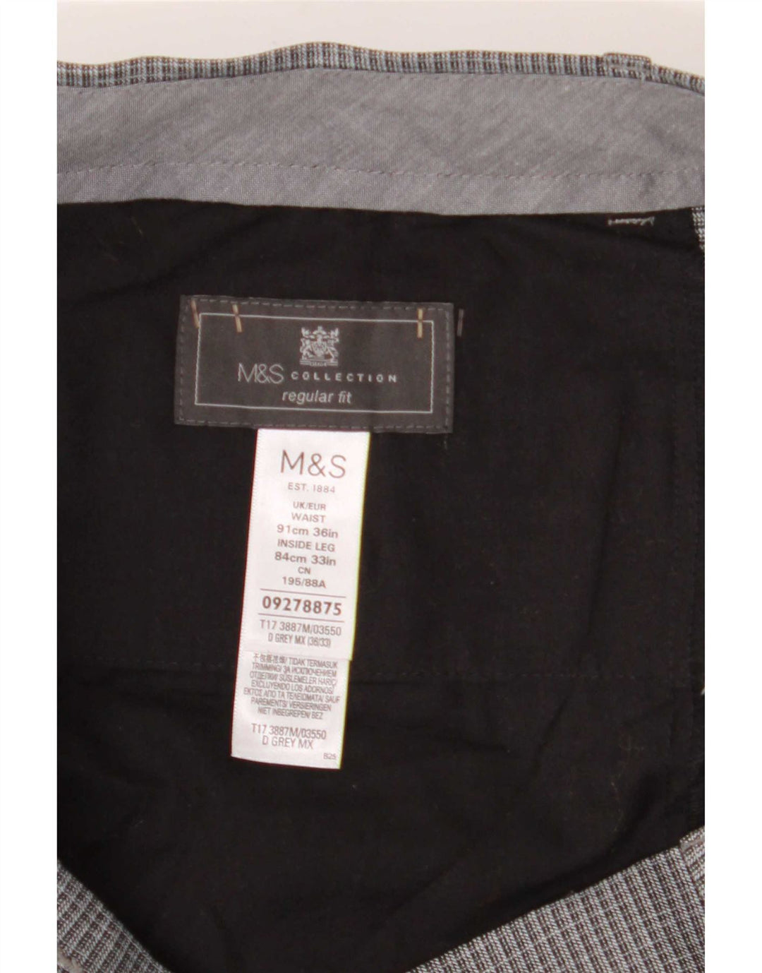 Мужские прямые костюмные брюки стандартного кроя Marks & Spencer W36 L29 серые