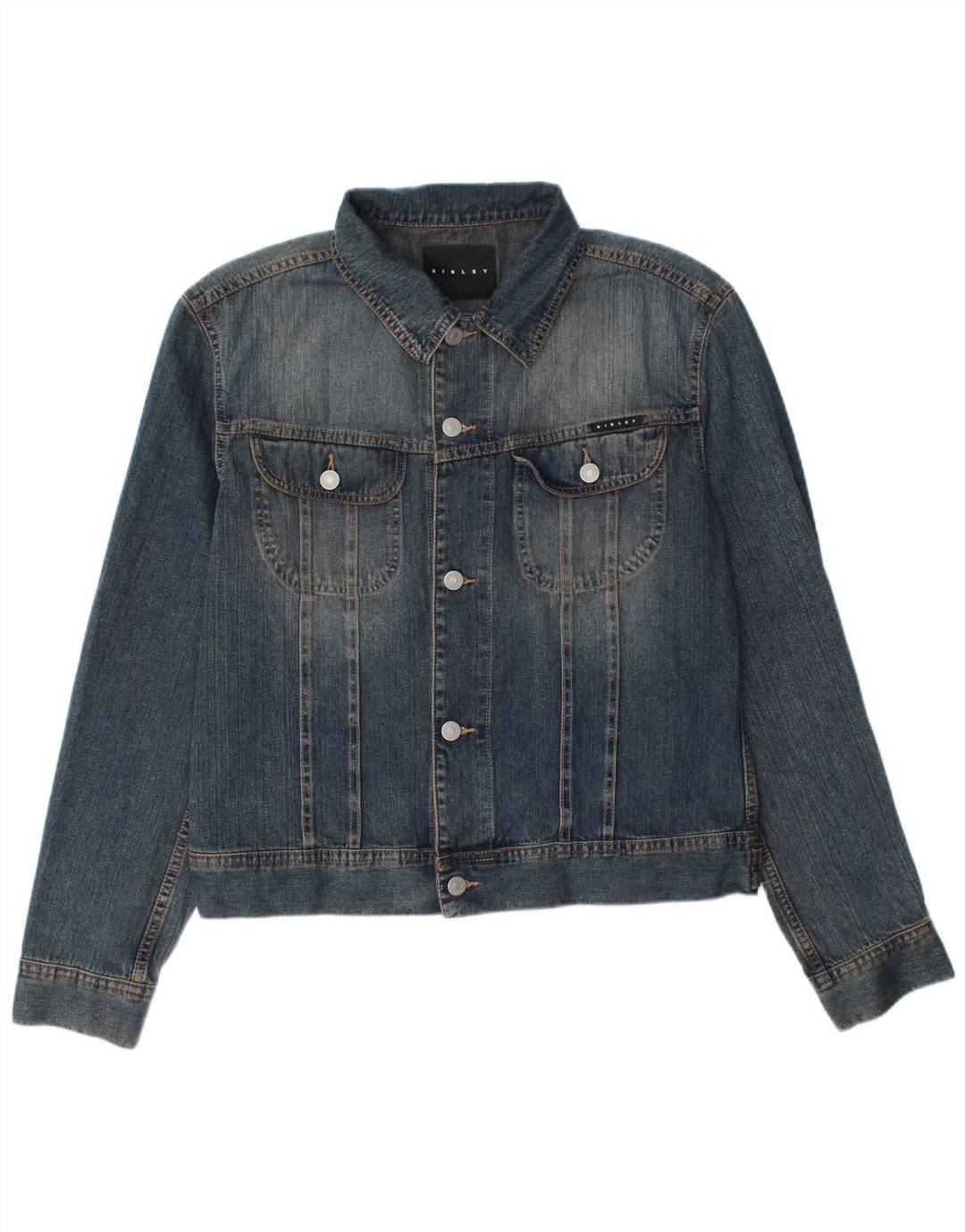 SISLEY Womens Denim Jacket UK 16 Large Blue Cotton