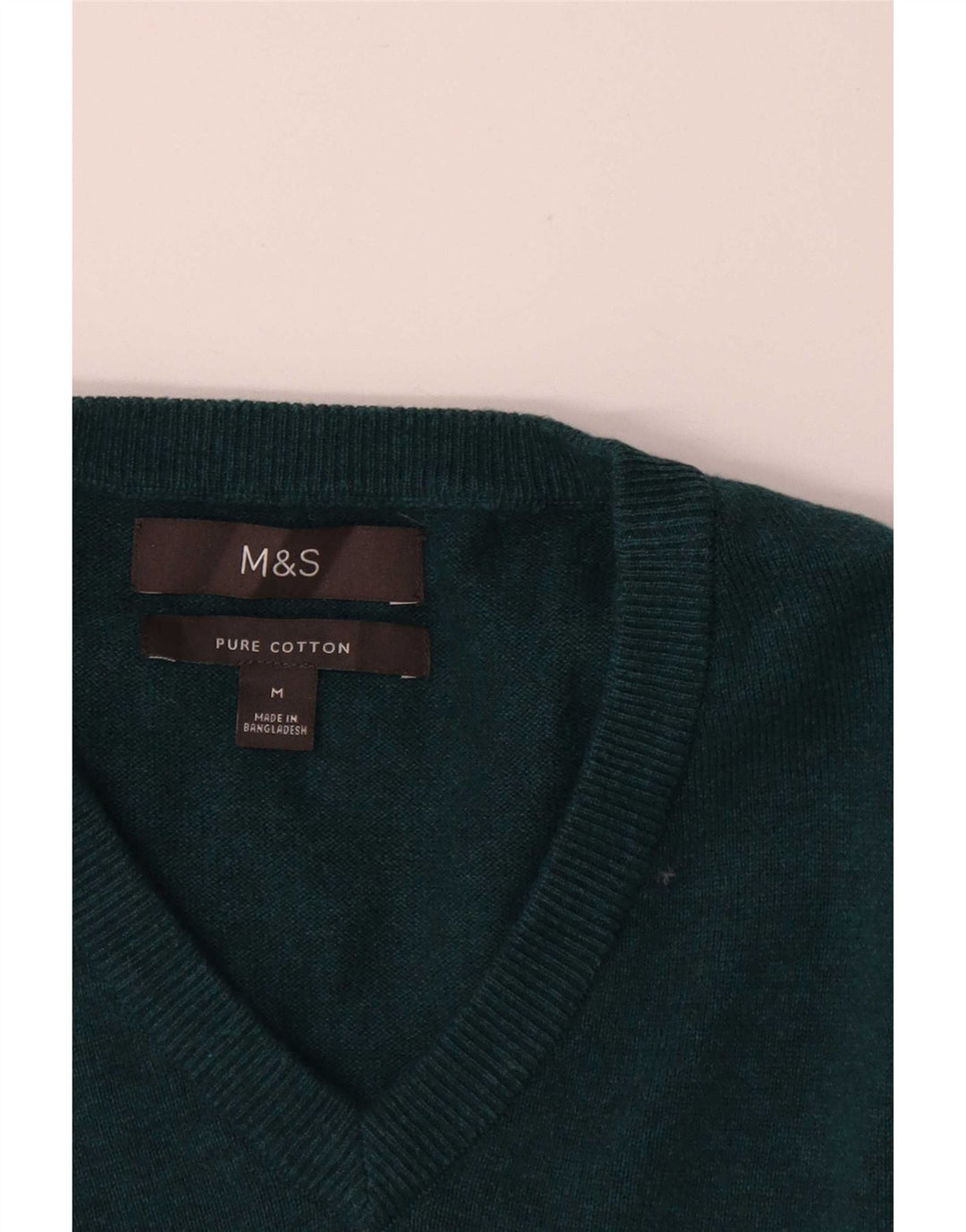 Мужской джемпер с v-образным вырезом Marks & Spencer, средний зеленый хлопковый свитер