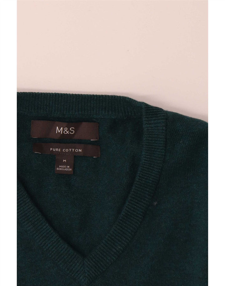 Мужской джемпер с v-образным вырезом Marks & Spencer, средний зеленый хлопковый свитер