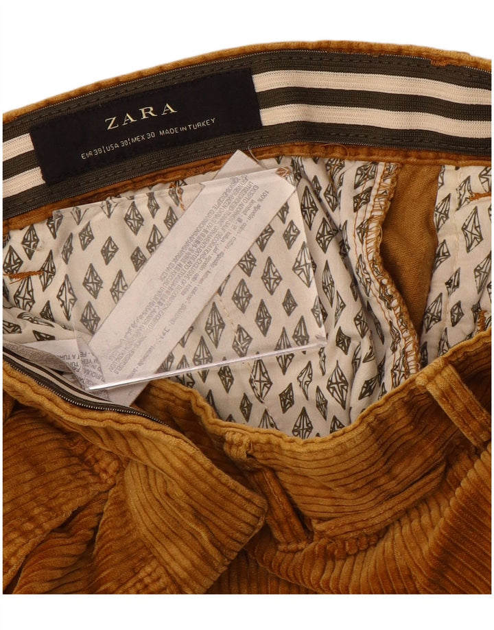 Мужские зауженные вельветовые брюки Zara W30 L27, коричневые, хлопковые