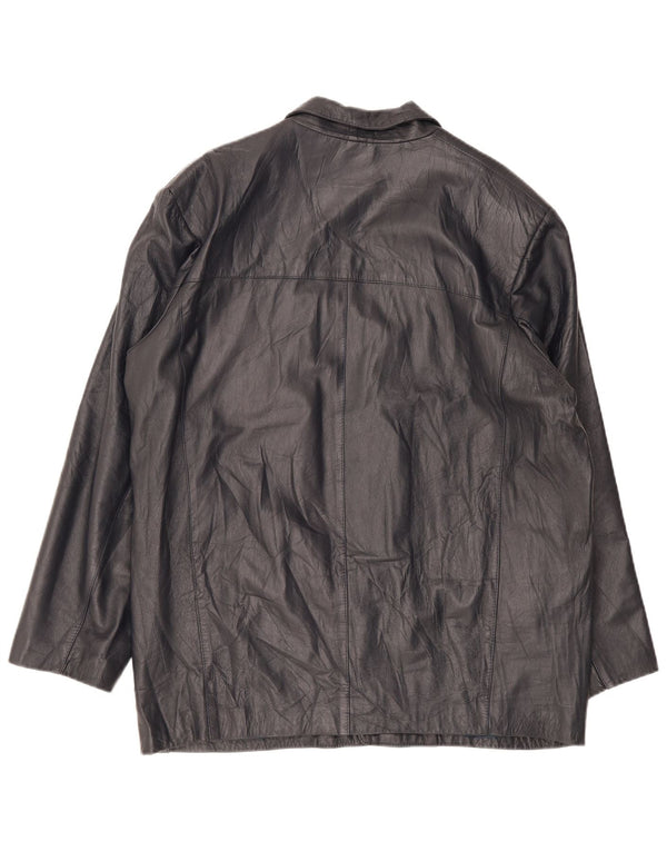 Kiros Mens Leather Jacket IT 54 2XL Navy Blue