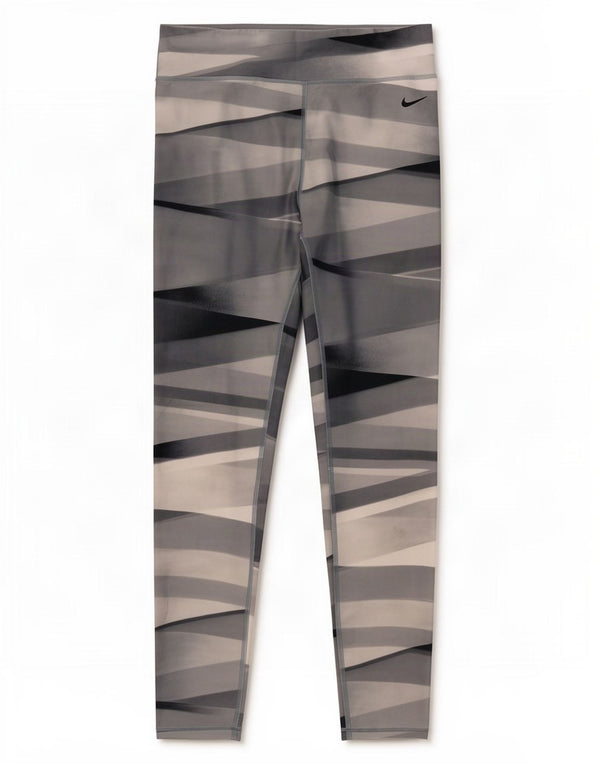 Женские леггинсы Nike Dri Fit UK 12, полиэстер среднего серого цвета с геометрическим рисунком