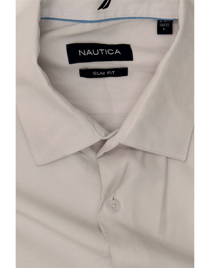 NAUTICA Mens Slim Fit Shirt Size 16 1/2 Large Grey Polyester Vintage Nautica and Second-Hand Nautica from Messina Hembry 
