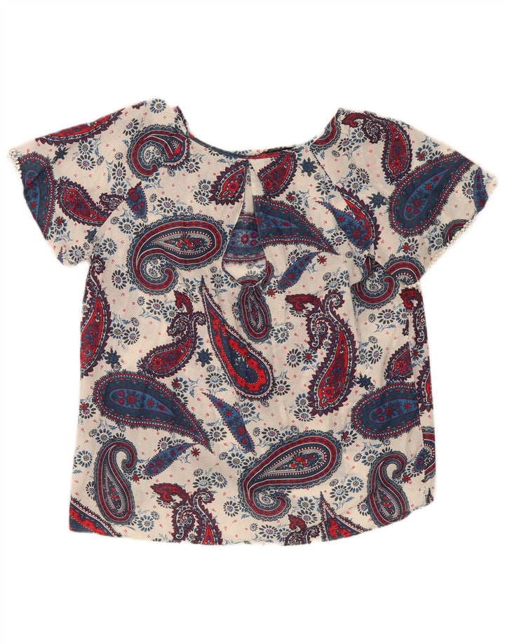 ZARA Womens Blouse Top UK 14 Medium Navy Blue Paisley