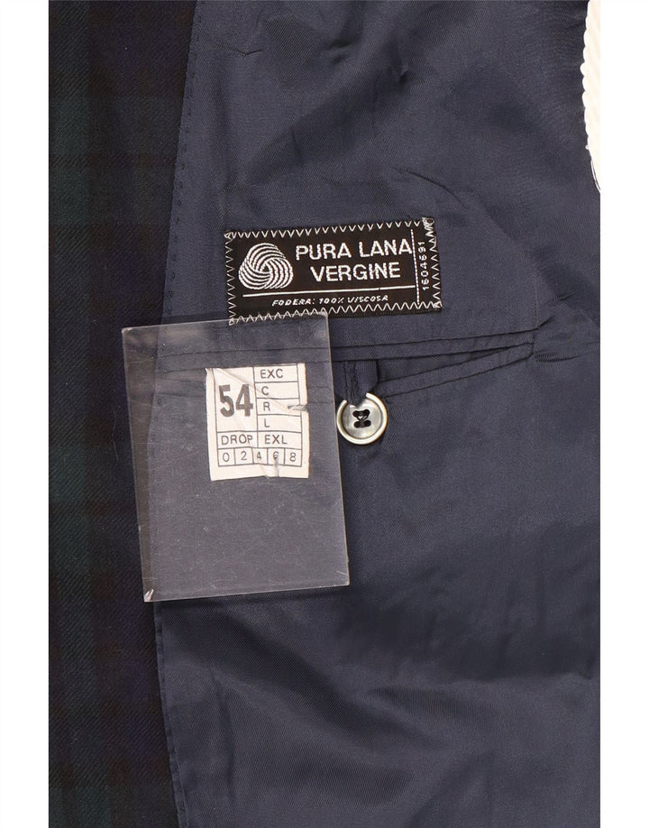 Винтажный мужской пиджак на 2 пуговицах IT 54 2XL Темно-синий клетчатый шерстяной пиджак