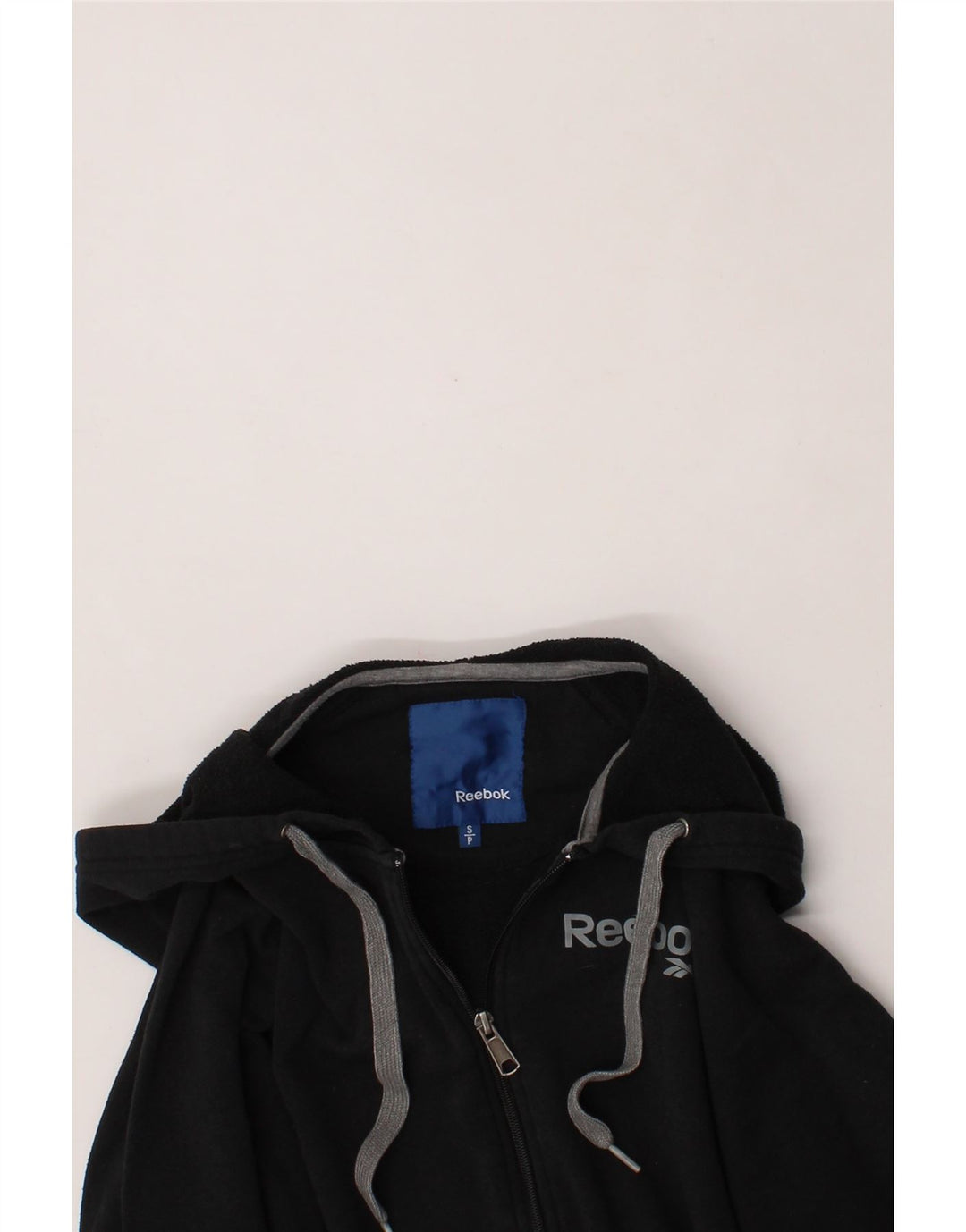 REEBOK Mens Graphic Zip Hoodie Sweater Small Black Polyester Vintage Reebok and Second-Hand Reebok from Messina Hembry 