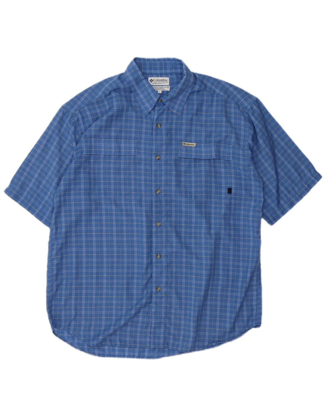 Мужская рубашка Columbia с коротким рукавом, большая синяя клетка из полиэстера