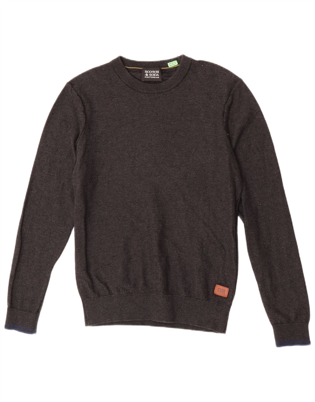 Мужской джемпер с круглым вырезом Scotch & Soda, хлопковый свитер среднего серого цвета