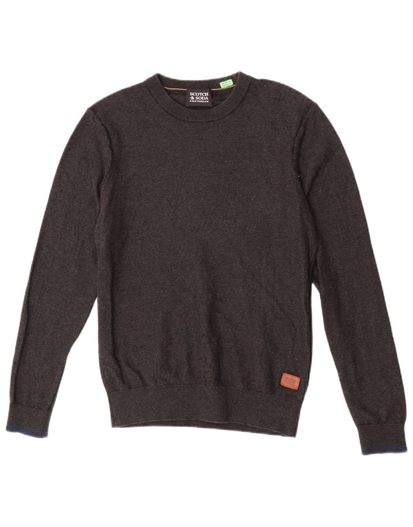 Мужской джемпер с круглым вырезом Scotch & Soda, хлопковый свитер среднего серого цвета