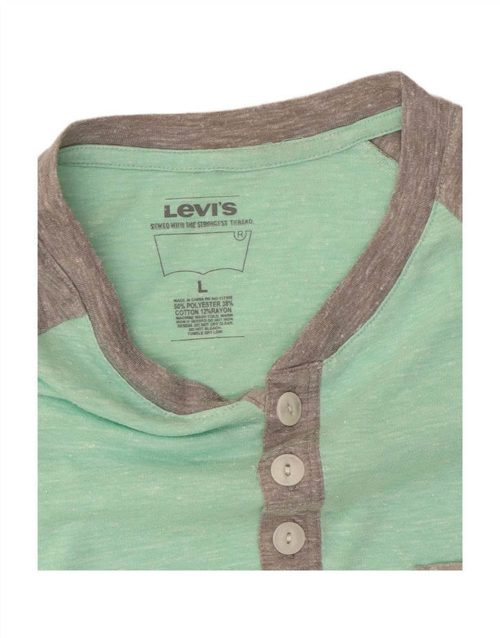 LEVI'S Mens Top 3/4 Sleeve Large Green Colourblock Polyester