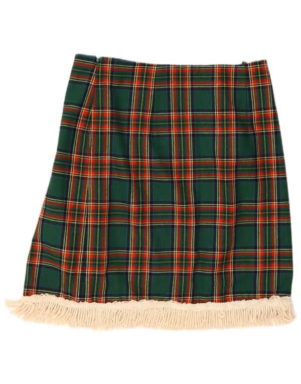 Винтажная женская мини-юбка IT 48 XL W36, зеленая клетчатая полиэстер