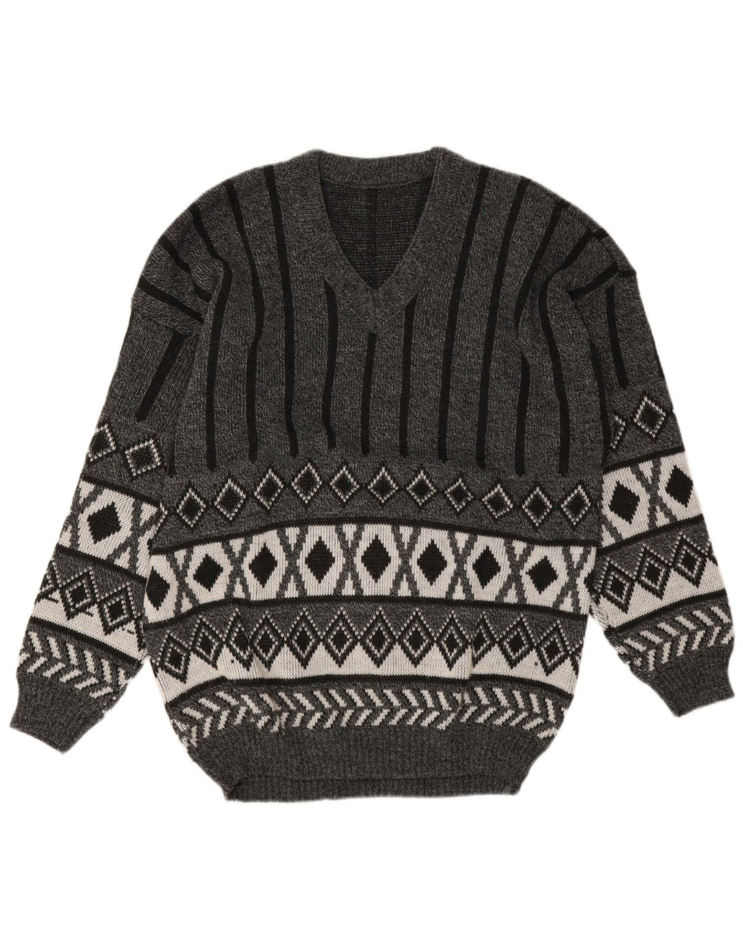Винтажный мужской джемпер с v-образным вырезом, средний серый аргайл/ромб