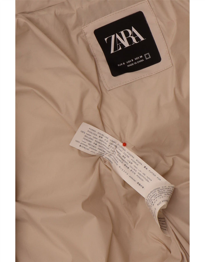 Женская стеганая куртка оверсайз Zara UK 10, маленький размер, бежевый нейлон