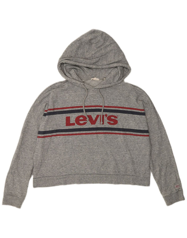 Женский укороченный джемпер с капюшоном Levi's, размер UK 10, маленький, серый, хлопок