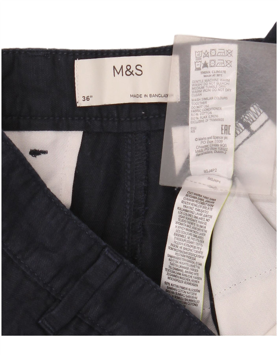 Мужские шорты чинос Marks & Spencer W36, большие, темно-синие, льняные